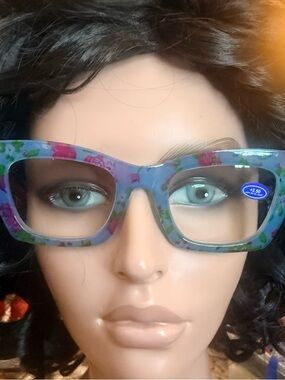 Floral Pastel Blue Large Frame Blue Light  Reading Glasses 2.50 power